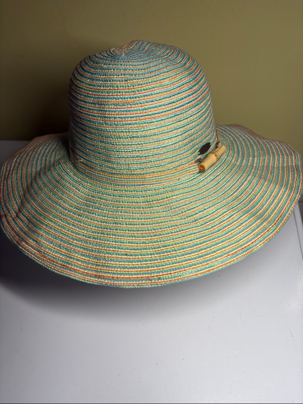 Sea & Sand Orange and Green Stripe Poly Wired Brim Sun Hat One Size